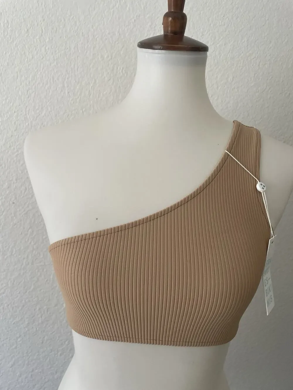 Frankies Swim Bikini Top One Shoulder Barb Ribbed Swimwear